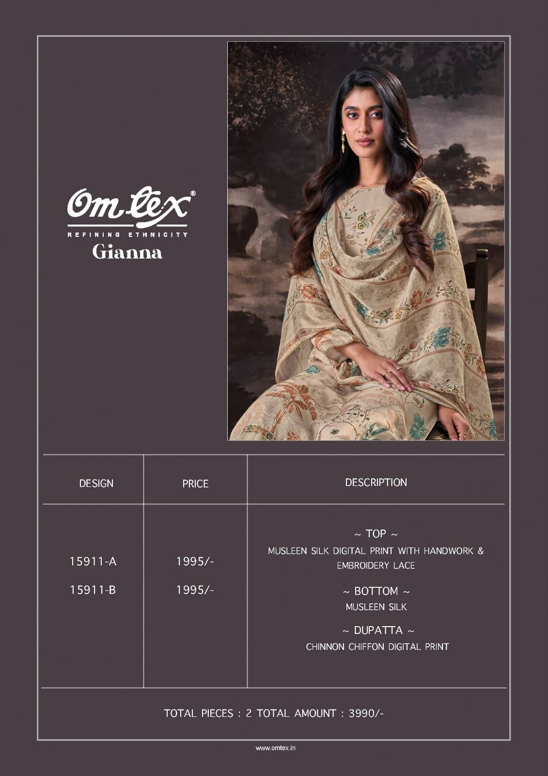 GIANNA By OMTEX 15911 SERIES Stylish Beautiful Colourful MUSLEEN SILK Dresses At Wholesale Price